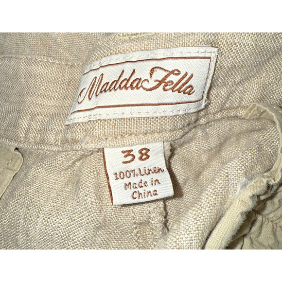 Madda Fella Key West Men's 100% Linen Shorts Brown Chino Slash Pockets Size 38 - Picture 2 of 14